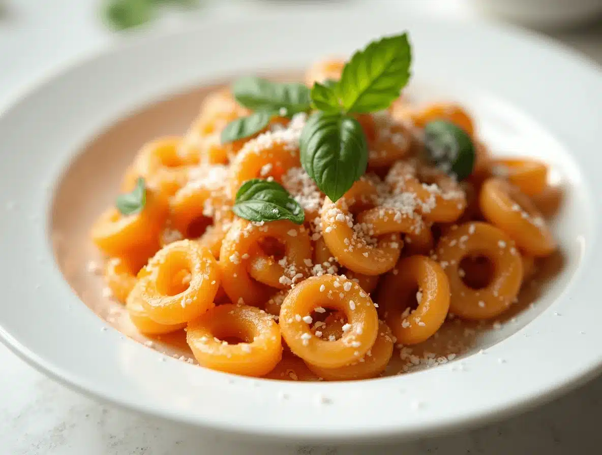 Plated Jerk Shrimp Pasta with Creamy Sauce and Fresh Herbs