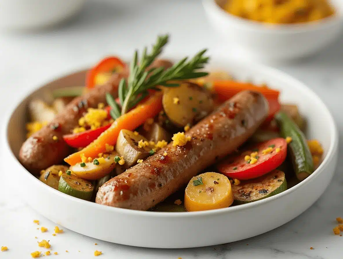 Sheet Pan Maple Dijon Sausage with Roasted Fall Vegetables