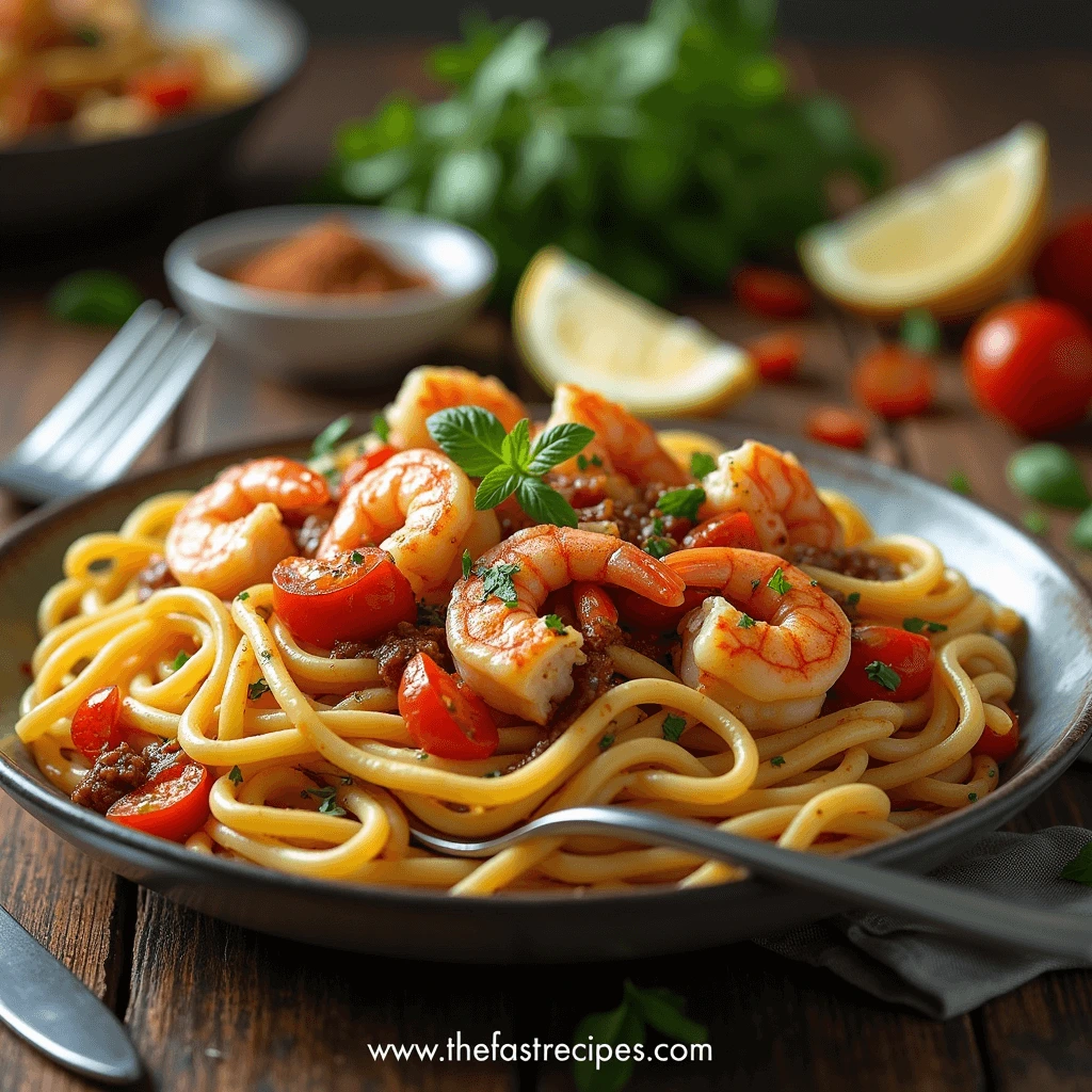 Cooking Jerk Seasoned Shrimp in Skillet for Pasta Recipe