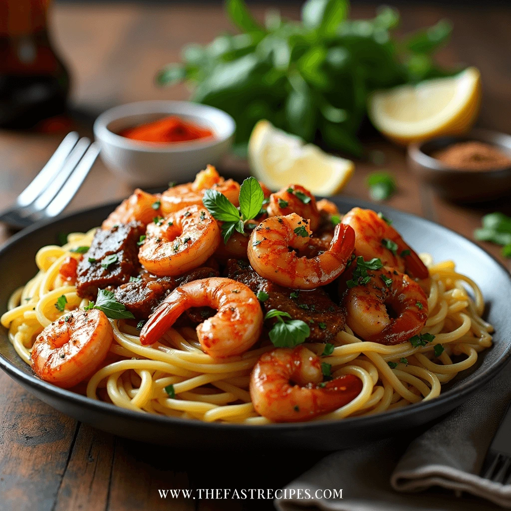 Jerk Shrimp Pasta Recipe Ingredients Layout Caribbean Spices