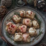 Golden brown chicken searing in a cast iron Dutch oven with butter and herbs for French Christmas chicken dish