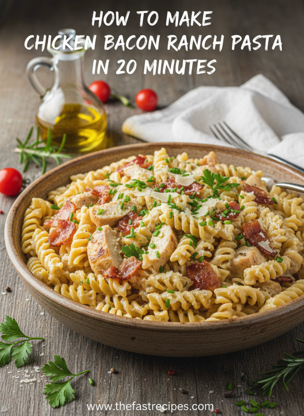 Chicken, bacon, pasta, ranch seasoning, cheese and cream for chicken bacon ranch pasta recipe