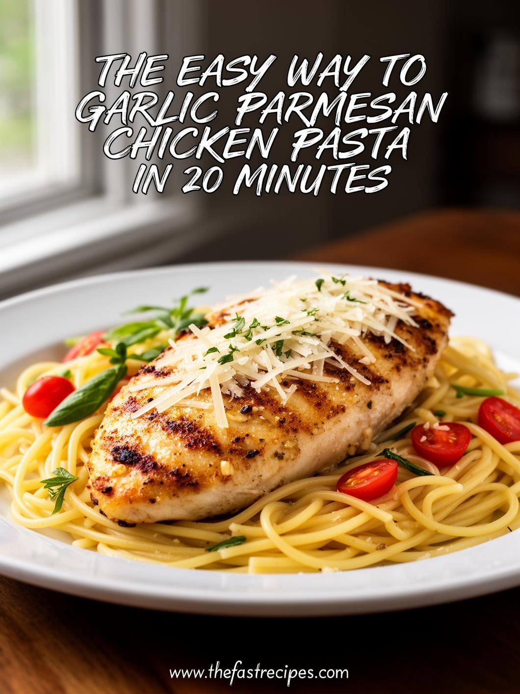 Chicken breasts, garlic, Parmesan cheese, cream and pasta for garlic parmesan chicken pasta recipe