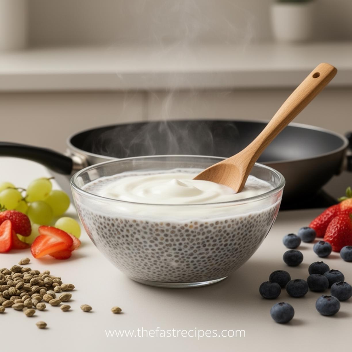 Step by step process of making chia seed pudding with yogurt