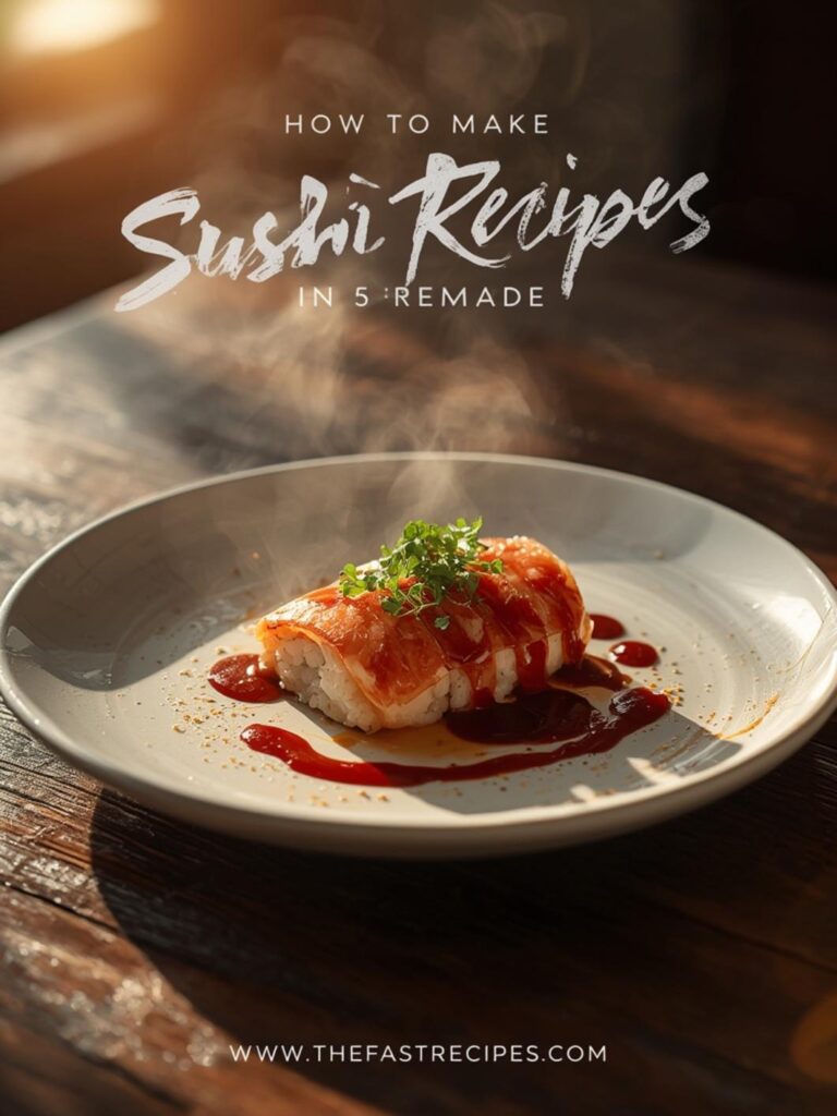 Finished homemade sushi recipes rolls sliced and arranged on platter with pickled ginger, wasabi and soy sauce