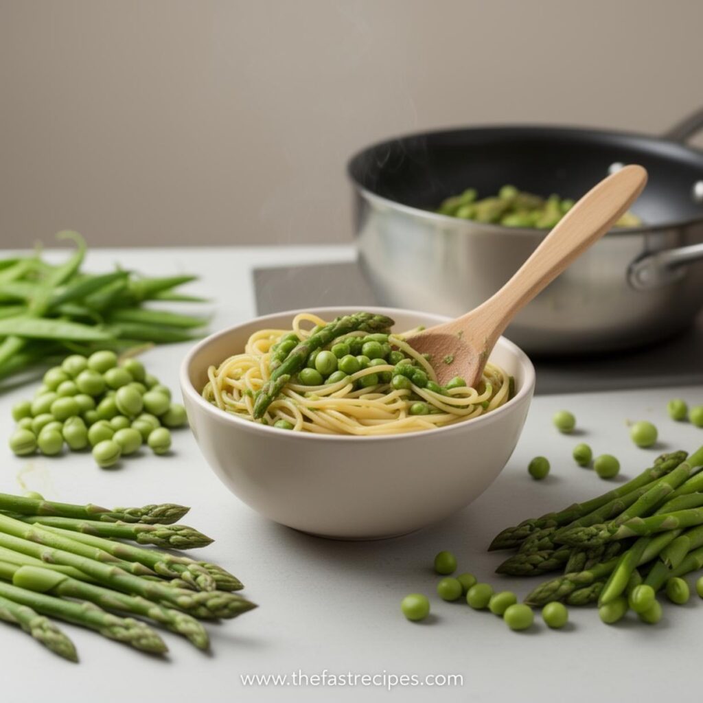Step-by-step guide for Asparagus Pea Pasta recipe on The Fast Recipes - quick meal preparation