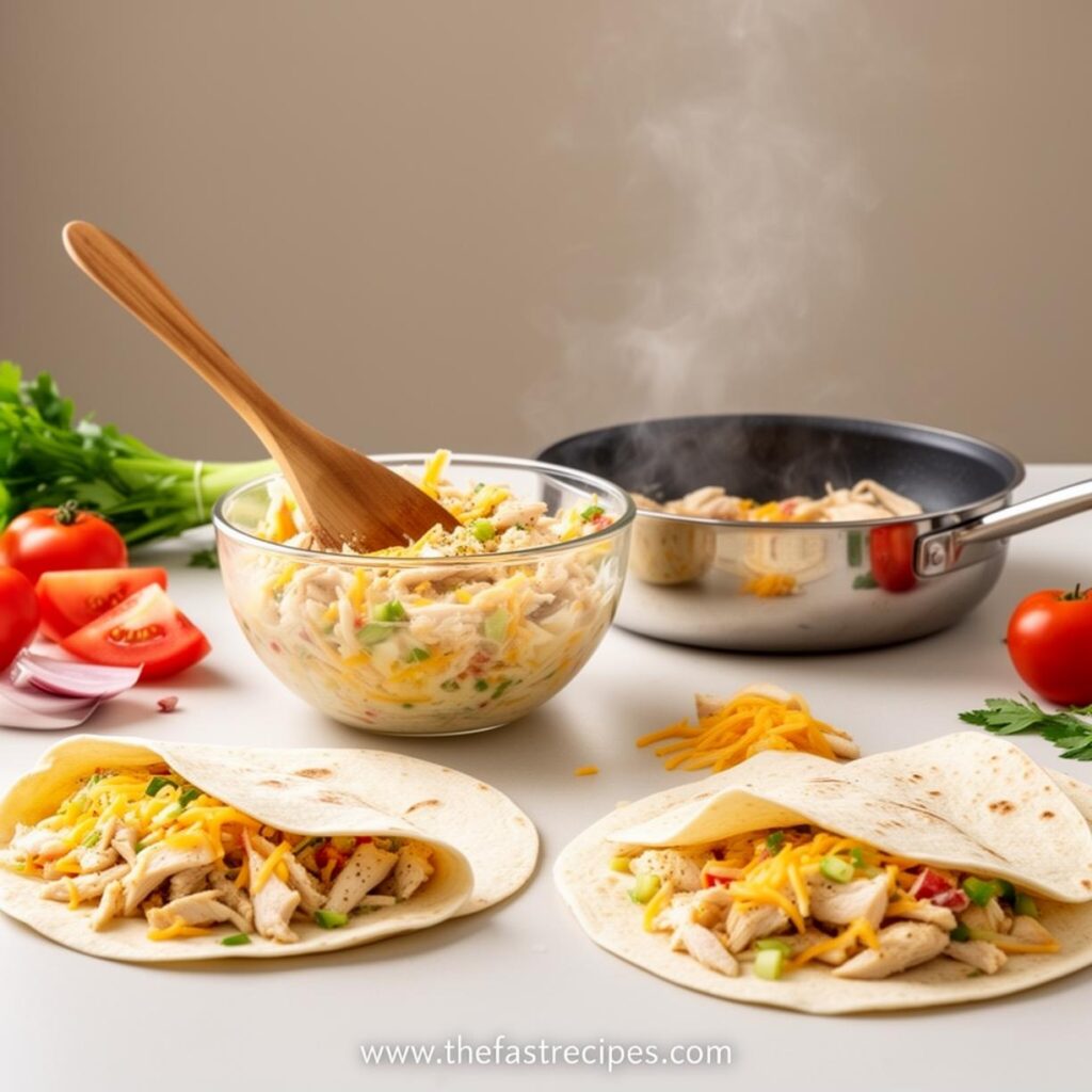 Step-by-step guide for Cheesy Garlic Chicken Wraps recipe on The Fast Recipes - quick meal preparation