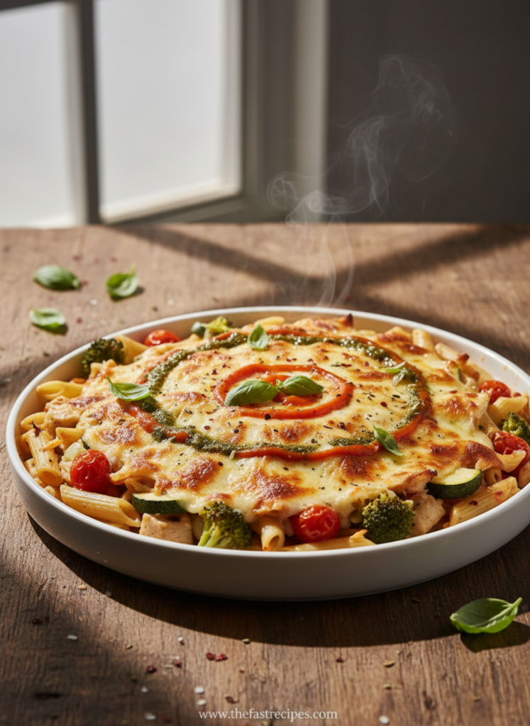 quick Chicken Primavera Pasta Bake recipe on The Fast Recipes - Express cooking