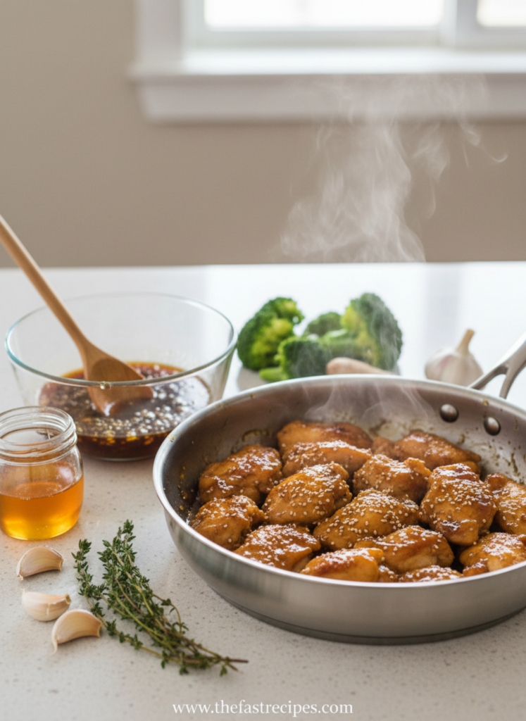 Step-by-step guide for Honey Garlic Chicken recipe on The Fast Recipes - quick meal preparation