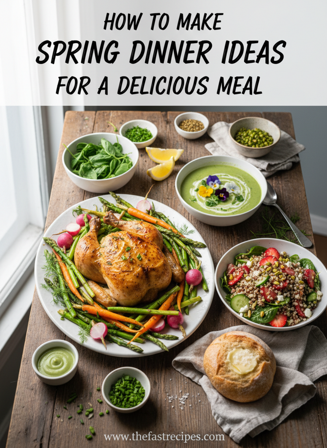 Finished quick and easy spring dinner ideas with lemon herb pasta served in bowl with fresh basil